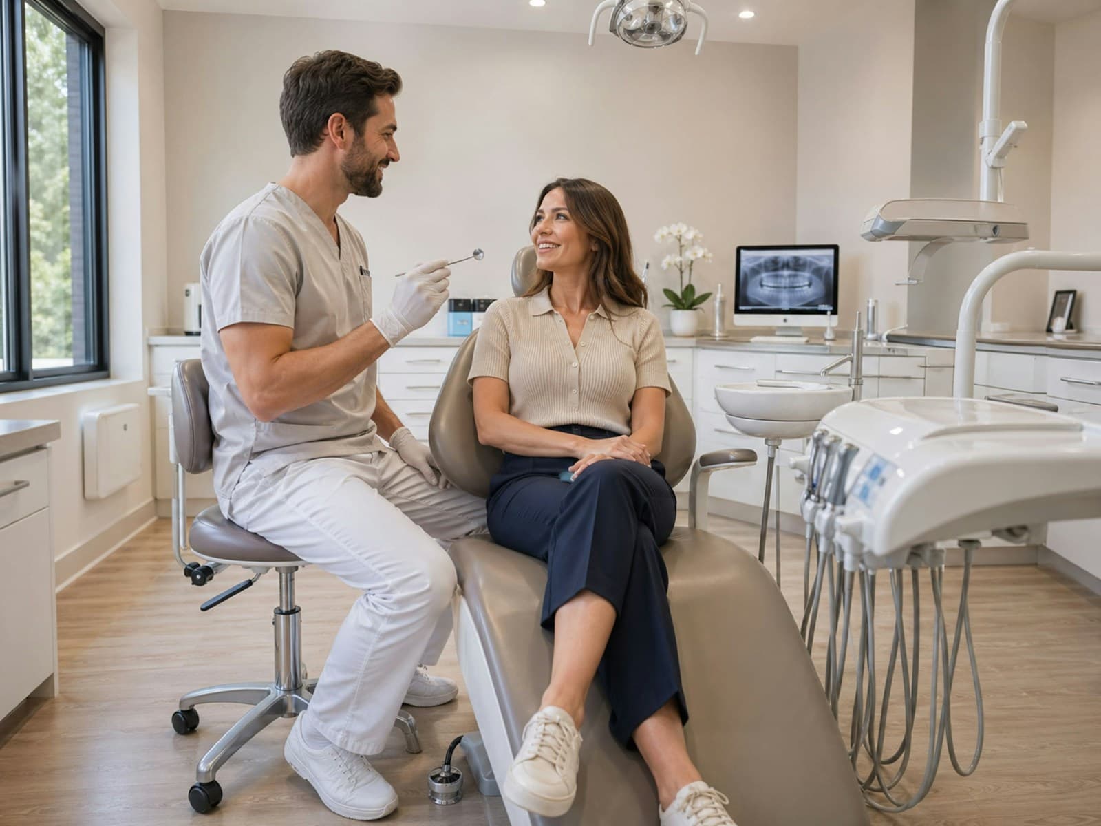 Happy dental professional with a patient